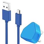 IWIO 3 Pin UK USB Mains Charger Adapter 1000 mAh / 1 AMPwith USB 2.0 Micro USB Sync and Charge Cable 1 Meter compatible with Verizon Wireless Ellipsis 10 10.1" Inch - BLUE