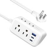 45W USB-C Power Strip, 5ft Flat Plug Extension Cord, PD & QC3.0 Fast Charging Ports, 4 Outlets Extender,No Surge Protector for Cruise Ship Travel Dorm Room Essential, White