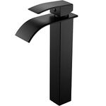 Ankoory Bathroom Waterfall Basin Mixer Taps, High Rise Basin Faucets, Mono Single Lever Tall Tap for Washroom Counter top, Modern and Square Design, Include Flexible Tails, Brass (Matte Black)