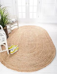 Ripaz Vogue Jute Rug Natural Jute Hand Braided Oval Shape Area Rug Hallway Rug Living Room Rug (120 x 180 cm (4x6 Feet), Beige)