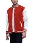 COOFANDY Mens Varsity Jackets Leather College High School Boys Bomber Streetwear Red Large