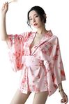 Women Kimono Costume Sexy Lingerie Kawaii Cat Printing Japanese Robe for Cosplay