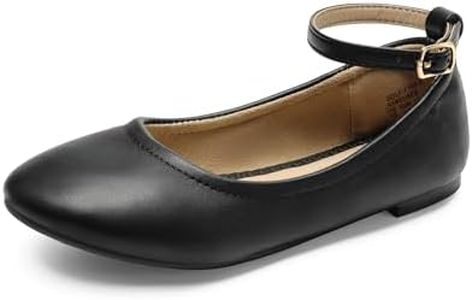 DREAM PAIRS Girls Dress Shoes Girl's Ballerina Flat Ankle Strap Ballet Flats for Toddler/Little Kid/Big Kid,Size 1 Little Kid,Black,Sole-FINA-K