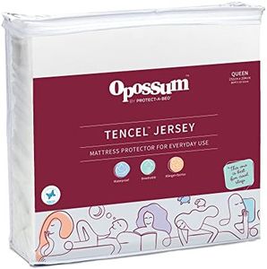 Opossum by Protect-A-Bed Tencel Jersey Waterproof Fitted Mattress Protector, Queen Bed Size