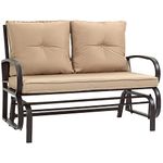 Outsunny 2-Person Outdoor Glider Chair, Patio Double Rocking Loveseat with Steel Frame and Cushions for Backyard, Garden and Porch, Khaki