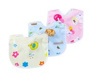 Uber World Baby Bibs - Feeding and Drooling for Infants and Toddlers, Two Layered (Upper Soft Velvet and Lower Waterproof Layer), Quick Dry, Cute Prints, Reinforced Edges, Multi Colors, Pack of 3