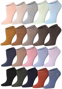 Tipi Toe Women's 20 Pairs Solid Colored Tranquil Pastels Light Mint Pale Pink Earthy Brown Low Cut/No Show Socks, in basic & colourful packs, WL34-T1