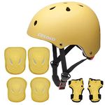 CELOID Kids Helmet Pad Set,Adjustable Kids Skateboard Bike Helmet Knee & Elbow Pads Wrist Guards 3-5-8 yrs Kids Protective Gear Set for Girls Boys Bicycle Bike Roller Scooter Rollerblade Sport，Yellow