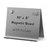 Magnetic Bulletin Board with Stand – Small Dry Erase Memo Board – Tabletop Metal Easel for Magnet Display – 10x8 Inches + 2 Magnets