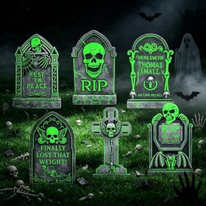 6pcs 25"×16" Glow in the Dark Halloween Tombstone Decoration Yard Signs