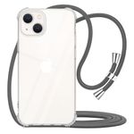 YESPURE for iPhone 13 Clear Case with Adjustable Neck Cord Lanyard Strap,Soft Slim Transparent TPU Anti-Yellowing Shockproof Phone Cover Case for iPhone 13 with Crossbody Shoulder Strap - Gray