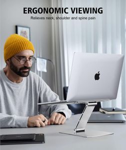 Glangeh Adjustable Laptop Stand – Silver Ergonomic Portable Riser