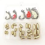 Fishing Brass Hollow Sinkers, Brass Sinker Weights Jig Hooks, Fishing Sinkers Set, Brass Fishing Weights Kit With Box For Freshwater Saltwater Fishing (25Pcs Weights+Hooks+Beads)