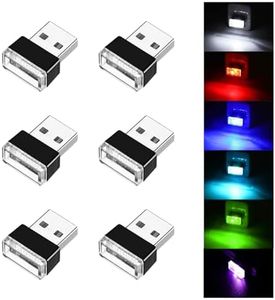 Ziciner 6 PCS USB LED Car Interior Atmosphere Lamp, Portable Mini LED Night Light, Plug-in USB Interface Trunk Ambient Lighting Kit, Universal Interior Accessories for Most Vehicles (6 Color)