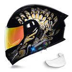 Motorbike Helmet with Bluetooth Module, Flip Up Full Face Integrated Helmet, ECE Approved, Lightweight Ventilation Design, High Definition Double Visor, for Adult Men and Women