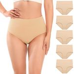 POKARLA Womens Cotton Underwear Postpartum Recovery C Section High Waisted Panties 5-Pack, Nude-5pack, Medium