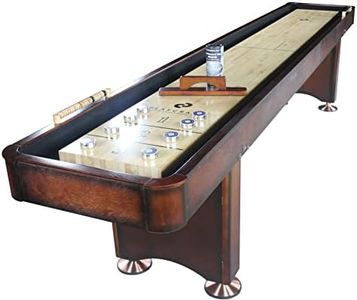 Playcraft Georgetown Shuffleboard Table with Storage Cabinet - Shuffle Board Game Table with Matching Abacus, 8 Pucks, Brush & Wax - Pro Climate Adjusters - Hand-Stained Cherry Finish - 12ft