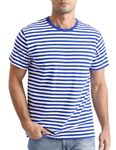 COSAVOROCK Blue and White Striped T Shirt Mens Short Sleeved Shirts L