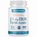 15 Day Colon Cleanse & Detox for Constipation Relief for Adults, Stool Softener & Gut Health Support | Colon Detox Cleanse With Probiotics for Women & Men | Gluten-Free | By SM Nutrition | 30 Capsules