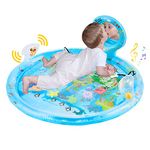 MAGOSIS 4-in-1 Tummy Time Water Mat with Baby Mirror & Baby Teethers and Rattles, Large Baby Water Play Mat Infant Newborn Baby Toys, Suitable for 3 6 9 12 Month Baby Girl or Boy Development