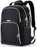 Travel Laptop Backpack for Women, 15.6 Inch Quilted Work Backpack Purse with USB Charging Port, Large School Backpack for Girls, Anti-theft Teacher Student Book Bags, Casual Daypacks, Black