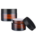 Gjinxi 1OZ Amber Round Glass Jars, 2 Pack Small Glass Containers with Black Lids and Inner Liners, Mini Travel Empty Cosmetic Jars for Slime Cream Makeup Lotion Spice Toiletries Sample Ointments()