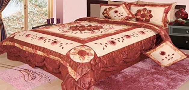 DaDa Bedding Burgundy Leche Quilt Bedspread Set, Floral Decorative Red & Crème, Twin, 3-Pieces