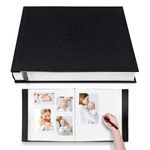 Photo Album Self Adhesive 3x5 4x6 5x7 6x8 8x10 8.5x11 11x10.6 Magnetic Scrapbook Album DIY Length 11x10.6 Inch 40 Pages Linen Cover DIY Photo Album with A Metallic Pen and DIY Accessories(Black)