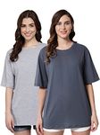 FUNDAY FASHION Cotton Half Sleeve Printed Oversized T-Shirt for Womens/Girls (Pack of 2) (X-Large, Grey & Dark Grey)