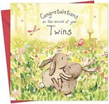 Twizler New Twins Card with Cute Twin Bunnies - New Baby Twins Card - Twins Card - New Baby Card - Newborn Essentials - Congratulations Card - Cute Card - New Baby Gifts - Twins Gifts