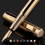 Scriveiner Luxury Fountain Pen - Stunning Gold Pen, 24K Gold Finish, Schmidt 18K Gilded Nib (Medium), Converter, Best Pen Gift Set for Men & Women, Professional, Executive, Office, Nice Pens