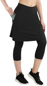 HOKOYI Women 20" Athletic Knee Length Skirt with Leggings Attached Modest Skirted Capris Zipper Pockets, Black, Large
