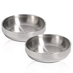 ComSaf Food Grade 304 Stainless Steel Cat Bowl Set of 2, Shallow and Wide Metal Cat Food Water Feeder, Durable Double Layer Pet Feeding Dishes for Kitten, Puppy, Whisker Stress Free, Dishwasher Safe