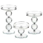 JuxYes Set of 3 Crystal Pillar Candle Holders - Decorative Glass Tablet Candle Holders Set Clear Taper Candlestick Holder for Votive or Pillar Candle Home Decoration for Dinner Table