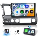 SIXWIN Android 13 Car Stereo for Honda Civic 2006-2011 with CarPlay Android Auto Mirror Link 10.1 Inch Touch Screen with 26UI 2G + 32G Bluetooth GPS Navigation HiFi WiFi FM SWC Backup Camera MIC