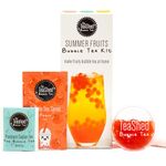 Summer Fruit Bubble Tea Kit | Fruit Boba Tea Set Includes Peach Syrup, Strawberry Popping Boba, Tea Bag and Paper Straw | by THE TEASHED