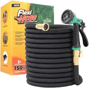 Flexi Hose 75 FT Lightweight Expandable Garden Hose | Ultimate No-Kink Flexibility - Extra Strength with 3/4 Inch Solid Brass Fittings & Double Latex Core | Rot, Crack, Leak Resistant