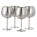 Oak & Steel - 8 Stainless Steel Large Goblet Wine Glasses, 700ml - Unbreakable Balloon Glass Gift Set for Cocktails Gin Wedding Anniversary Birthday Party (Silver)