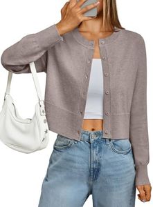LILLUSORY Cropped Lightweight Cardigan Sweaters for Women Crew Neck Summer Clothes Fashion Spring Outfits 2026 Camel M