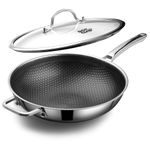 DOTCLAD Wok pan,Hybrid 13Inch(32cm) Wok with Lid, PFOA Free Cookware,Non Stick Stainless Steel Woks & Stir-Fry Pans Nonstick, Dishwasher and Oven Safe, Works on Induction