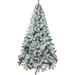 VEYLIN 6ft Christmas Tree Snow Flocked Artificial Tree with Pine Cones and Metal Stand (700 Tips)