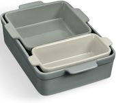Best Choice Products Bakeware Set, Baking Dish Set, 3-Piece Nonstick, Toxin-Free, Ceramic Serving Dishes, Casserole, Bread Loaf, Square Pan, Space-Saving Nesting Design - French Gray