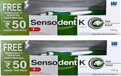 SENSODENT K Fast Relief Toothpaste 125 g - Free Sensitive Toothbrush Inside This Pack (Pack of 2) - Free From SLS & Parabens