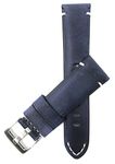 20mm Blue Vintage Watch Band Strap, Genuine Leather, White Stitch, Stainless Steel Buckle