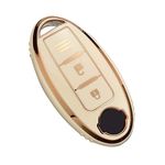 ontto TPU Car key case cover Fit For Nissan Micra Xtrail Qashqai Juke Duke Murano Kicks Tiida Pathfinder 3 buttons keyless entry smart Key Shell Holder bag keychain keyring Accessories Beige A