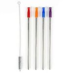 Eco Vessel Set of 4 Reusable Stainless Steel, 9 Inch Straws with Silicone Tips Plus Straw Cleaner