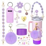 YUZHEJIE 9PCS Cup Accessories for Stanley Cup Tumbler with Handle Including Water Bottle Handle Strap Siliocne Cup Boot Chapstick Holder Keychain Charms Stanley Charms for Stanley Cup 30 40oz (Purple)