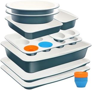Ymiton Ceramic Nonstick Baking Pans Set, Non Toxic 33 PCS Stackable Bakeware Sets, 550°F Oven Safe Baking Sheet & Pans, Warp-Free, Dishwasher Safe, PTFE/PFOA/PFOS-Free (Blue)