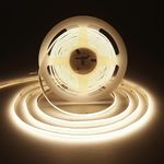 SIRYYUI COB LED Strip Lights 5m,Dotless DC12V LED Strip,5mm Wide, CRl 90+,400led/m,Uniform COB Led Tape Lights for Bedroom, Kitchen,Cabinet, DlY Car and More(No Power Supply) 5M, Natural White 4000K