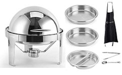 6 Quart Chafer Chafing Dish Round Roll Top Bundle Stainless Steel with Apron Buffet Warmer for All Events